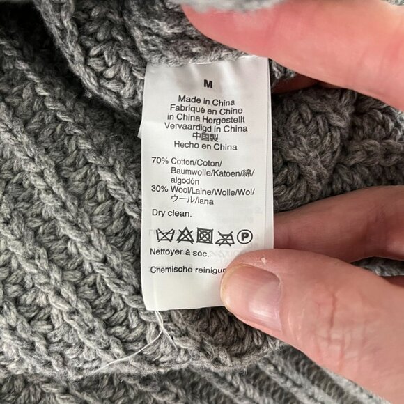 Madewell Mock Neck Side-Button Pull Over Sweater Chunky Knit Wool Blend Gray M - Picture 10 of 11